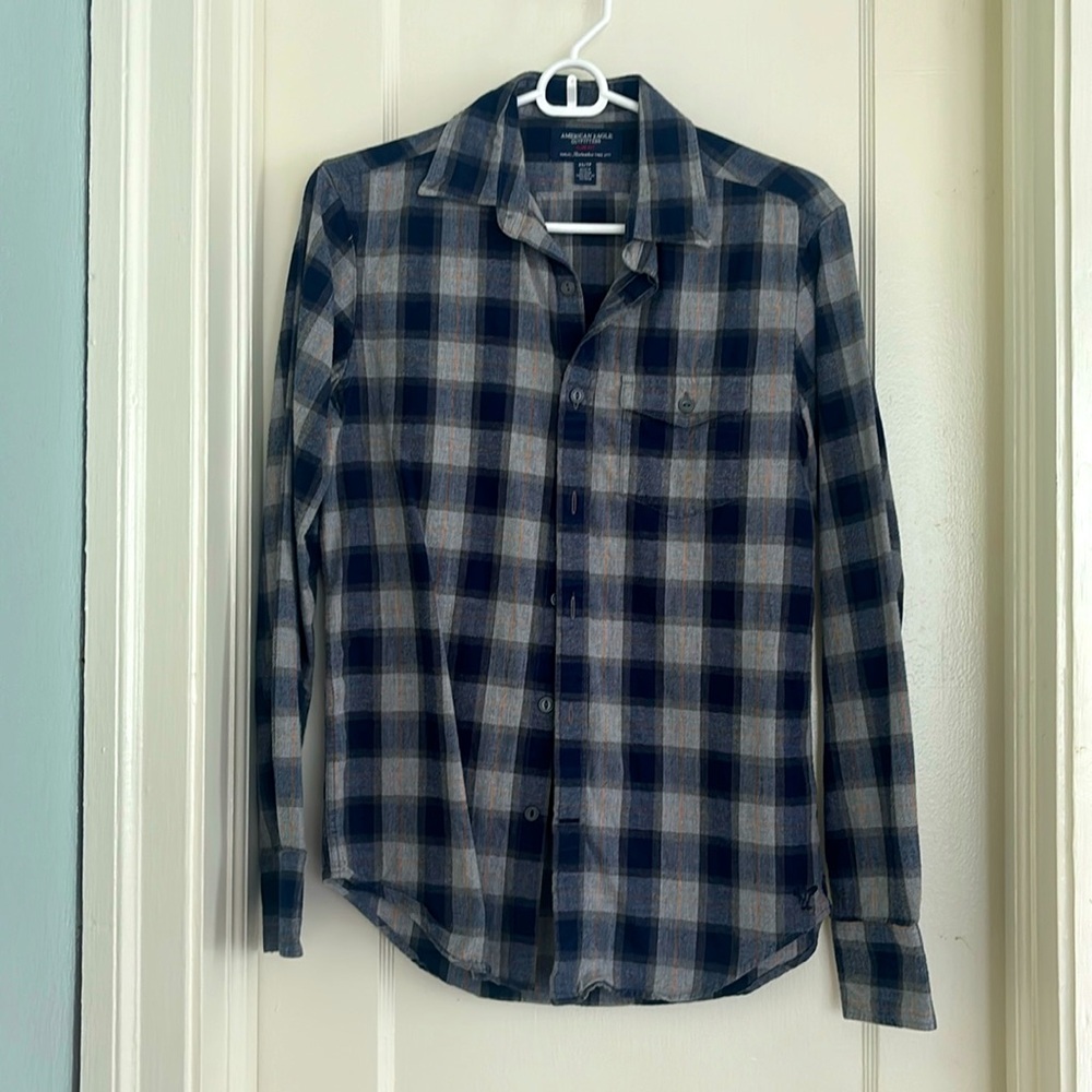 American Eagle Blue and Grey Flannel with Orange Stripe XS